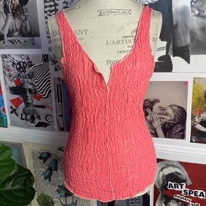 Free People Coral Sleeveless V-neck, Pucker Lace Stretch Top Tank Size Large
